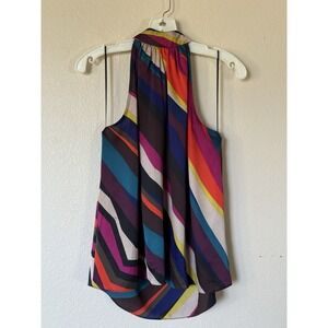Trina Turk Multicolor Stripe Halter Sleeveless Blouse Size S Festival Career Top